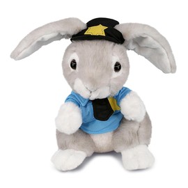 DolliBu Grey Rabbit Police Officer Plush Toy - Soft Rabbit Cop Stuffed Animal Dress Up with Cute Cop Uniform and Cap Outfit - Gift with Personalization - 6.5 Inches