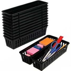 Cheeren 12 Pack Black Pen and Pencil Organizer Trays-Desktop Office Supply Storage Baskets-Multipurpose Classroom Organization Trays for School Office