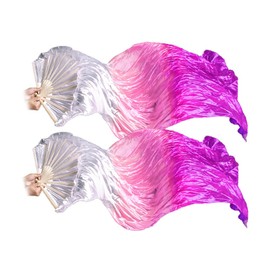 Anlising 1 Pair Belly Dance Silk Veil Fans, Women Silk Belly Dance Fan, Women Belly Dance Fan Veil, Handmade Silk Dance Fan, Bamboo Long Fans Veils, Long Silk Fan,for Belly,National Dance