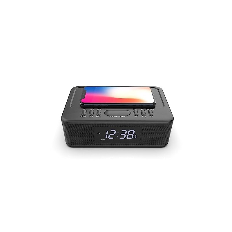 Lenoxx Wireless Charging Wireless Technology Alarm Clock - Black, Sleek