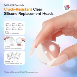 SAVILAND Essentials Nail Stamp Heads: 6 PCS Clear Nail Stamper Head Long & Short Jelly Silicone Nails Art Stamp Crack-Resistant French Tip Stamp Replacement Heads Nail Tech French Manicure Tools