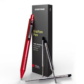 Everyman Crimson Grafton Pen with Premium Gel Ink, EDC Metal Refillable Luxury Writing Instrument with Extra 3-pack of Black Gel Refills (.7mm), Enhanced Comfort and Stability, Office Gift.
