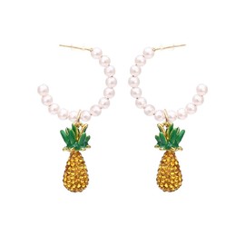 Pineapple Earrings for Women, Cute Fruit Pineapple Earrings for Womens, Pearl Pineapple Dangle Earrings Hypoallergenic, Beaded Pearls Pineapple Drop Earrings, Sterling Silver, No Gemstone