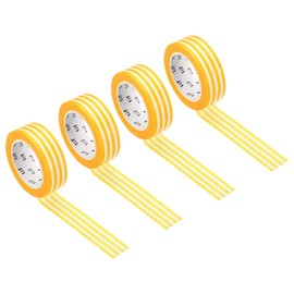 PATIKIL Washi Tape 0.59 Inch x 10.93 Yards, 4 Roll Self Adhesive Horizontal Stripes Pattern Masking Sticker for DIY Art Craft Wrapping Decoration, Yellow