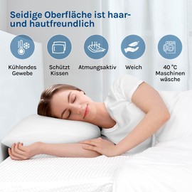 WOLTU Cooling Cushion Cover, Set of 2, Pillowcase with Q-Max > 0.45 Arc-Chill, Soft Breathable Cooling Fibre Cushion Cover, Protects Skin and Hair, Summer Cushion Covers with Zip, 40 x 145 cm, White