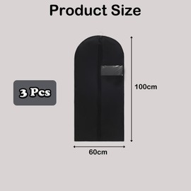 3 Pcs Black Suit Covers,Dust-Proof Garment Bags Garment Bag Long Dress Bags Covers for Suit Dress,Suit Bags for Men and Women,Garment Bags Suit Carriers for Men for Home Wardrobe Storage(60x100cm) ﻿