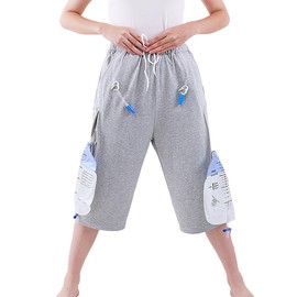 Siomlana Unisex Incontinence Care Trousers,Urinary Drainage Trouser,Catheter Pant,Fistula Pants,Ostomy Drainage Bag Care Scanties,Double Zippered Pockets Holding 2000ml Catheter Bags Gray