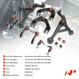 A-Premium Set of 12, Front Upper & Lower Control Arm, Inner & Outer Tie Rod End, Front & Rear Sway Bar Link, Compatible with 1995-2006 - Chrysler Sebring, Cirrus, Dodge Stratus, Plymouth Breeze