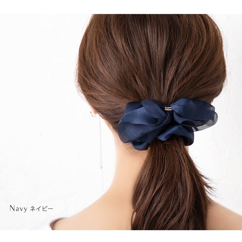 JewelVOX Women's Scrunchie Hair Elastic Ribbon Motif (Navy)