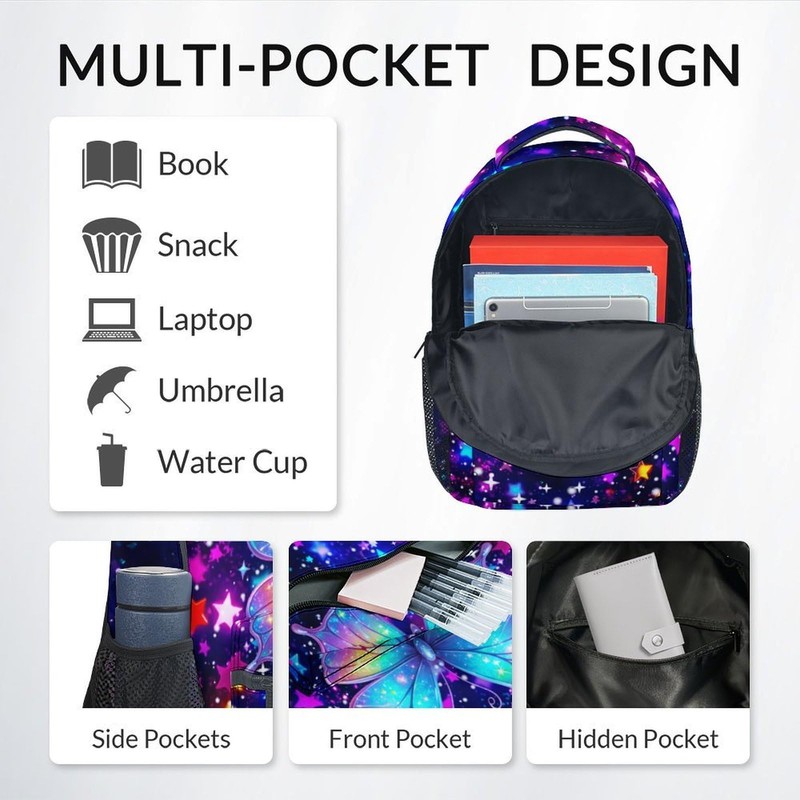 COZYAURA Butterfly Backpack for Girls, 17 Inch Kids School Bag