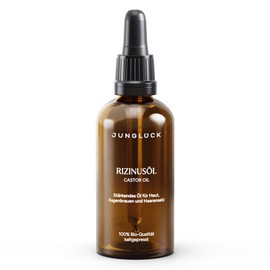 junglück JUNGLÜCK Rizinusöl BIO 50ml - Vegan | 100% reines kaltgepresstes Natur-Öl revitalisiert und schließt Feuchtigkeit und Wirkstoffe effektiv ein | Nährende Pflege für Gesicht, Wimpern, Haare und Nägel