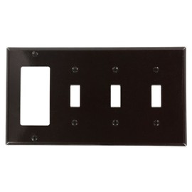 Leviton 4-Gang 3-Toggle 1-Decora/GFCI Device Combination Wallplate, P326, Brown