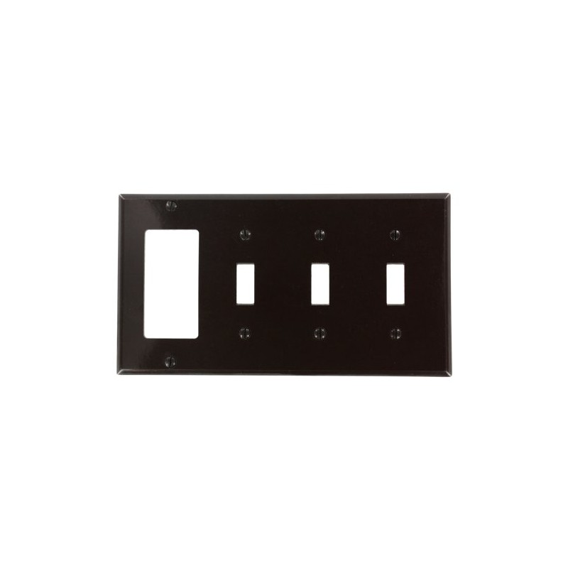 Leviton 4-Gang 3-Toggle 1-Decora/GFCI Device Combination Wallplate, P326, Brown