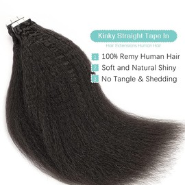 Kinky Straight Tape in Hair Extensions Human Hair, Black Natural Hair Kinky Straight Tape in Hair Extensions 18Inch Hair Extensions 20PCS 50g