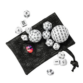 Poludie 15 Pieces Complete Polyhedral DND Dice Set D3-D100 Spherical D&D Dice Set with Dragon Eye Dice Bag, D100 Dice for Dungeons and Dragons, RPG, MTG Table Games(White w/Black Numbers)