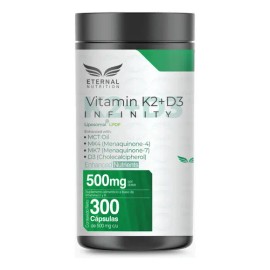 VITAMIN K2+D3 INFINTIY Liposomal 300 capsulas (500mg por porcion) Complejo de Vitaminas K2 (MK4 y MK7) + Vitamina D3 con MCT OIL y Folato, by Eternal Nutrition