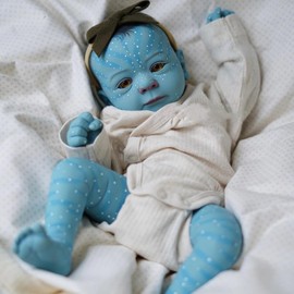 TERABITHIA 19 Inches Fantasy Realistic Reborn Avatar Baby Doll Hand Painted Blue Skin Mystical Lifelike Newborn Collectible Doll with Unique Textured Design
