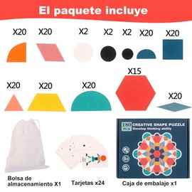 180 PCS Rompecabezas de Tangram de Madera para Niños, Juguete Rompecabezas de Madera de Niños con 24 Tarjetas de Patrón, Juguetes Montessori 3 Años, Juguetes Didacticos y Educativos para Niños