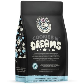 Bones Coffee Company Cookies 'N Dreams Flavored Ground Coffee Beans Cookie & Creams Flavor | 12 oz Medium Roast Low Acid Coffee Arabica Beans | Flavored Coffee Gifts & Beverages (Ground)