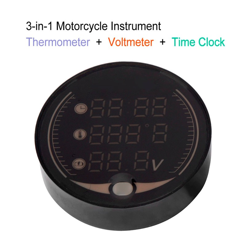 3-in-1 Motorcycle Electronic Digital Thermometer Voltmeter Time Clock Temperature Gauge