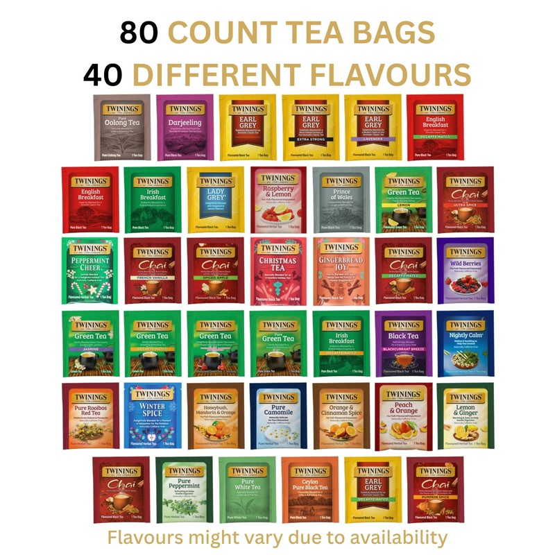 Twinings Tea Bag Sampler Assortment, Variety Pack (80 Count), 40