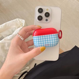 inewateri Compatible for AirPods 4 Case with Cleaner Kit Cute Blue Check Aesthetics Design Shockproof Keychain Red Top Cover for Girls Woman for Airpods 4nd(2024)-Blue