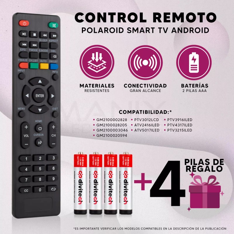 Polaroid Control Remoto Compatible Con Polaroid Pantalla Smarttv Ptv4816iled Con