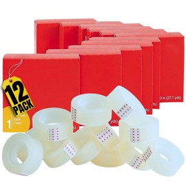 1InTheOffice Clear Tape, Invisible Tape Rolls, Packing, Wrapping Heavy Duty 3/4-Inch, 1-Inch Core, 12 Pack