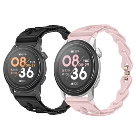 Compatible with COROS PACE 3 Bands, 20mm, 22mm Elastic Silicone Hollowed Out Replacement Straps Compatible with COROS PACE 3 / APEX 2 Pro / APEX Pro / APEX 46mm/APEX 2 / PACE 2 / APEX 42mm Smartwatch (2 Pack-Black+Pink, 22mm size band)