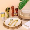 210Pcs Ivory Scalloped Plastic Plates with Gold Trim Elegant Plastic