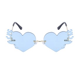 LJCZKA Melting Heart Flame Sunglasses Trendy Drippy Rimless Love Dripping Heart Fire Eyewear Party Festival Prom Glasses (Blue)