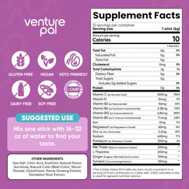 Venture Pal Liver Support Sugar Free Electrolyte Powder Packets, Milk Thistle + Ginger & Turmeric + L-Theanine + 5 Vitamins & 7 Electrolytes, Rapid Rehydration&Weekend Recovery Gluten Free, 12 Sticks