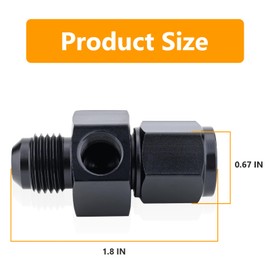 6AN Male Flare to 6AN Female Swivel with 1/8 NPT Gauge Port Fuel Pressure Take Off Fitting Adapter(AluminumBlack Anodized)