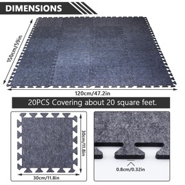 20 Pcs Thick Sound Absorbing Interlocking Floor Mats, 11.8 x 11.8 x 0.32 inches High Density Piano Carpet Drum Rug, Non-Slip Anti Vibration Soundproof Pads Acoustic Blankets for Music Studio, Grey