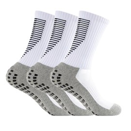 TRADERPLUS 3 Pairs Men's Soccer Socks Anti Slip, Grip Socks Soccer Non Slip Socks Training Athletic Socks (AU, Numeric, 6, 10, Regular, Regular, White)