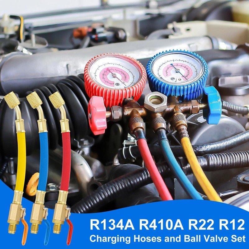 Tigbear R134A R410A R22 R12 AC Charging Hoses, 7" Length