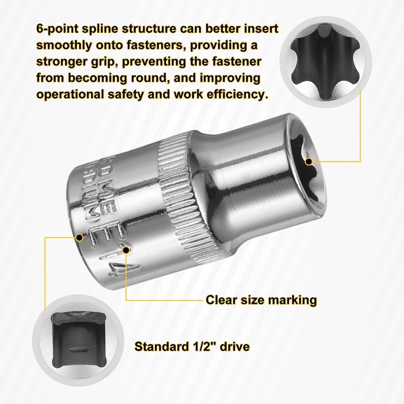 HARFINGTON 8pcs E-Torx Socket 1/2" Drive E14 External Torx Deep