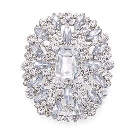 BriLove Women's Stunning Emerald Cut Square Crystal Rhinestone Marquise Cluster Brooch Pin for Wedding Party Prom Clear Silver-Tone