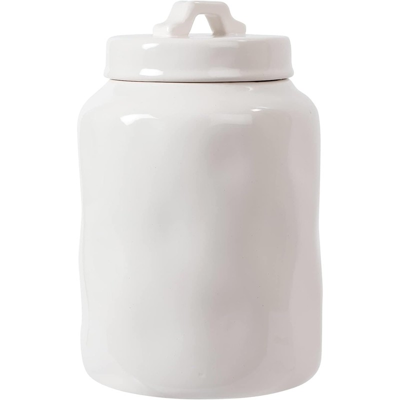 TRUU DESIGN Farmhouse Modern Ceramic Flour Jar,Creamy White, Wording "