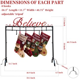 HUTHDAK Metal Believe Christmas Stocking Holder Stand with 8 Hooks,Heavy Duty Freestanding Christmas Stocking Holder Stand for Floor.Deluxe Christmas Stocking Stand-Easy Assembly and Stand for Home