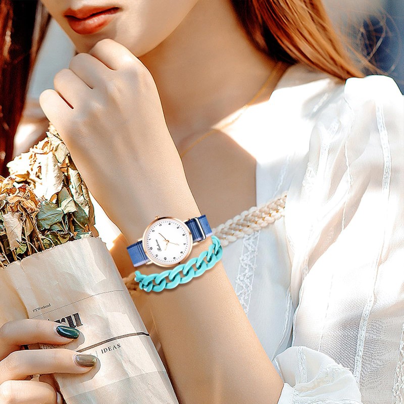 腕時計 レディース ブレスレット セット キャンバスベルト: 編み込み 可愛い おしゃれ アナログ表示 防水