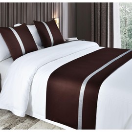 Guest Ruyunlai Bed Runner & Scarves, Brown, Soft Fashion Satin Bed Runner for Guest House, Hotel, Bedroom Decoration, 2 Pillowcases (50 x 50 cm)