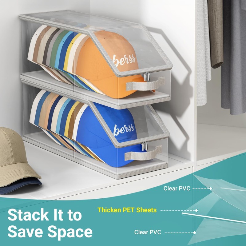 AOODA 2PCS Stackable Hat Storage for Baseball Caps, Clear Hat