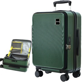 Sinouso 20 Inch Expandable Carry on Luggage PC Hard Shell TSA Suitcase Top Opening 360°Rolling Wheels Travel Luggage Suitcase(Green)