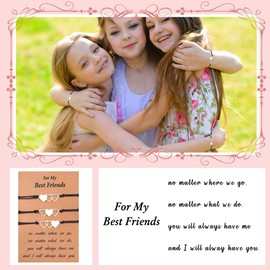 AffeGifts Friendship Bracelets for 3 Girls, 3Pcs Heart Matching Bracelets for Best Friends Long Distance Bracelets for Girls Women Graduation Birthday Christmas Gifts with Wish Card