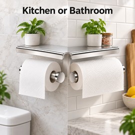 Stainless Steel No-Drill Paper Towel Holder – Wall-Mounted Kitchen Roll and Toilet Paper Holder for Kitchen and Bathroom