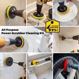 Holikme 33piece Drill Brush Attachments Set, Scrub Pads Sponge, Power Scrubber Brush with Rotate Extend Long Attachment All purpose Clean for Grout, Tiles, Sinks, Bathtub, Bathroom, Kitchen Automobile