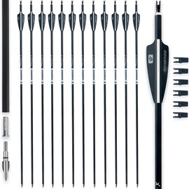 BOWSOUL 31Inch Carbon Arrows for Target Practice Hunting Arrow with Removable Tips for Compound & Recurve Bow(Pack of 12) (Black White)