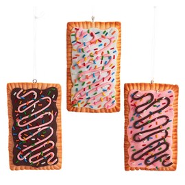 The Bridge Collection 4" Iced Toaster Pastry Ornaments - Set of 3 Strawberry, Chocolate, & Cherry Breakfast Pastries or Christmas Tree - Junk Food Dessert Ornaments -