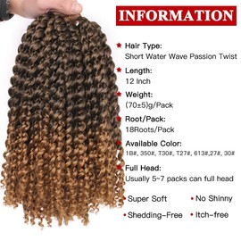 Xtrend Passion Twist Hair Ombre Burgundy Water Wave Crochet Braiding Hair Pre-Loop Synthetic Natural Hair Extensions Passion Twist Braiding Hair for Black Women 2 Packs 45 cm 22 Strands
